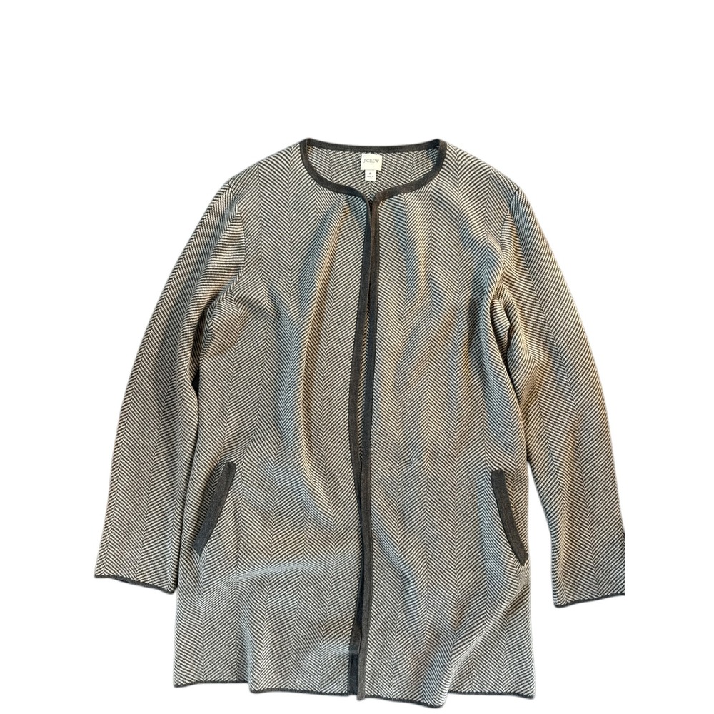 J.Crew Herringbone Coatigan Long Cardigan Jacket Charcoal Gray S - Picture 3 of 8
